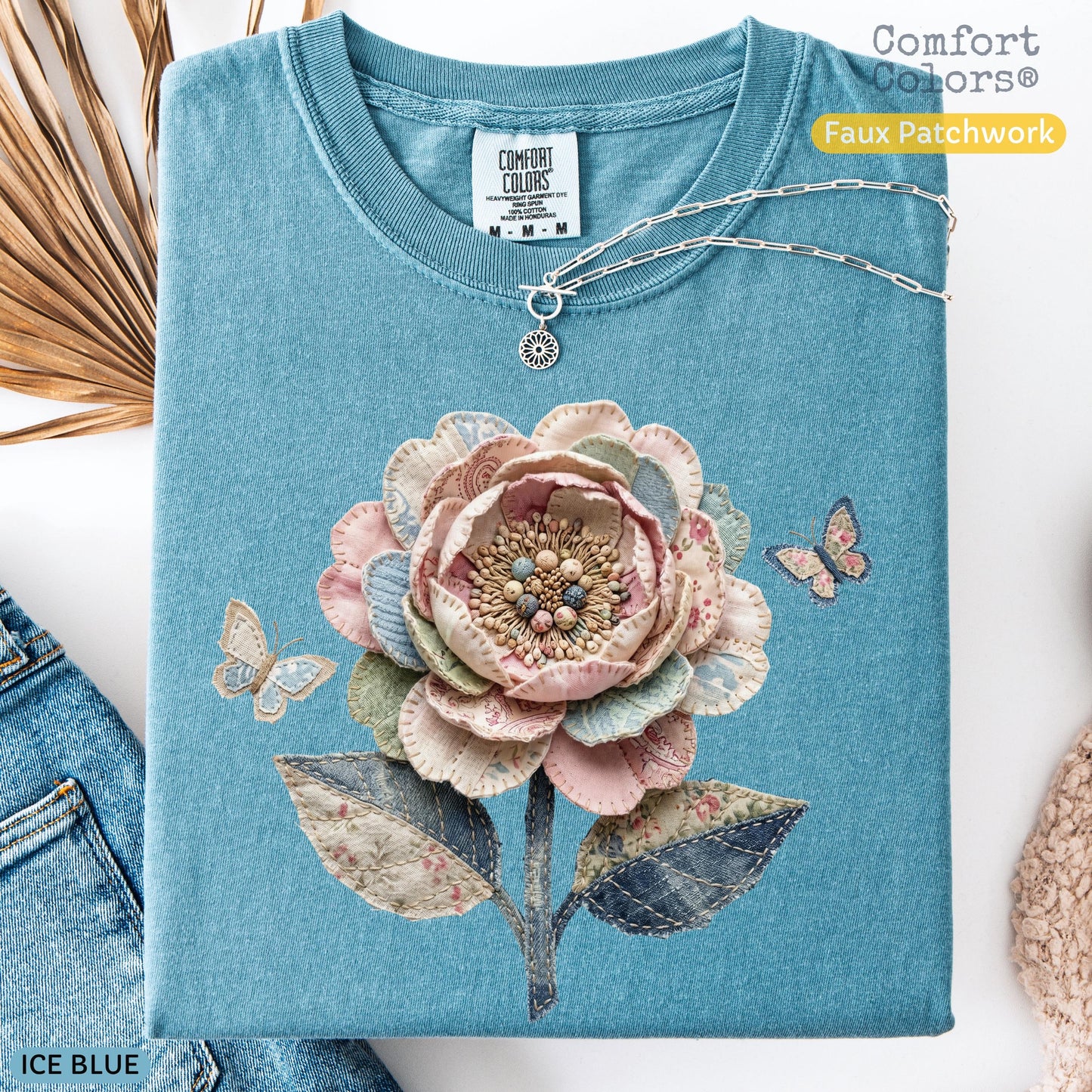 Comfort Colors Faux Quilted Patchwork Wildflower Shirt Floral Graphic Tee Vintage Aesthetic Flower Top Cottagecore Patchwork Spring Shirt