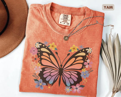 Vintage Butterfly Floral Comfort Colors T-Shirt – Boho Graphic Tee