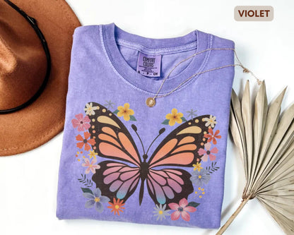 Vintage Butterfly Floral Comfort Colors T-Shirt – Boho Graphic Tee